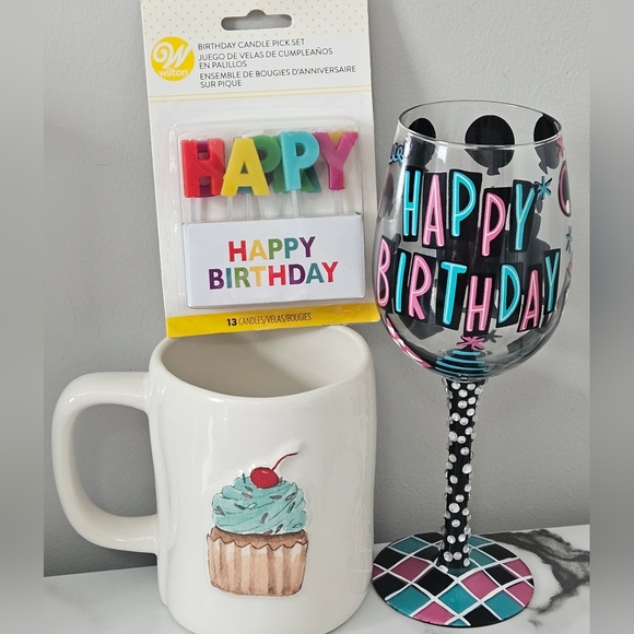 Rae Dunn Other - Birthday Bundle (3-Piece) Featuring A Rae Dunn Mug & Lolita Stemmed Wine Glass